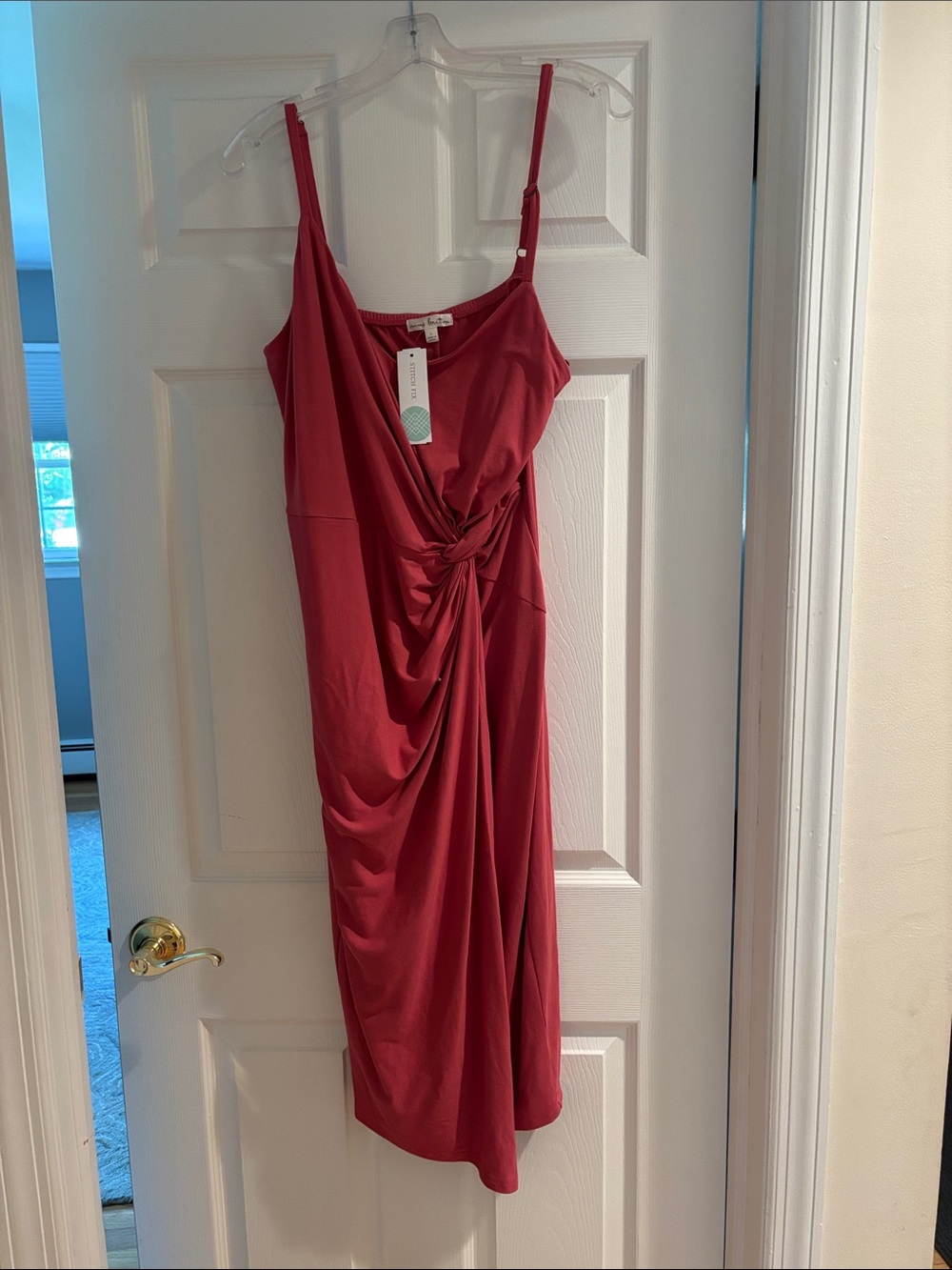 Women's Red Twist-Front Draped Midi Dress